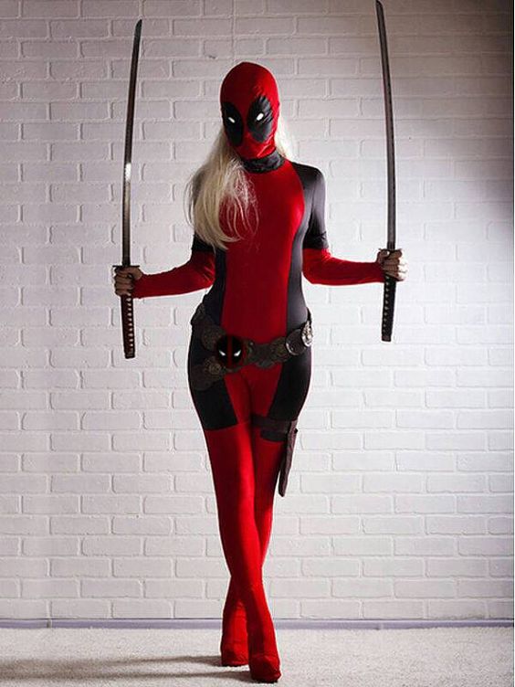 Lady Deadpool Costume Red Full Body Spandex Girl Superhero Suit